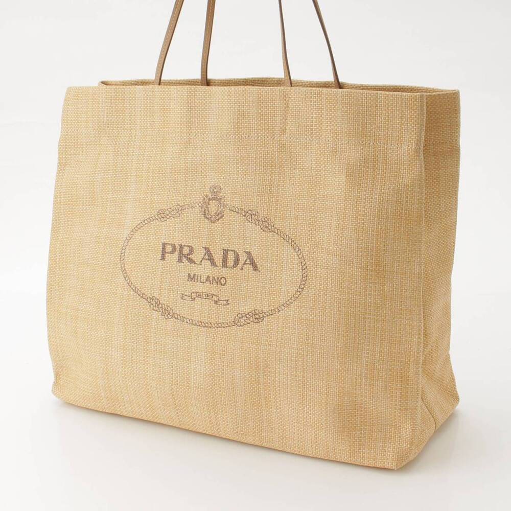 Prada Raffia Shopper Bag Resort Limited Edition Logo Beige Tan - Picture 2 of 10